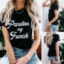 Fashion Letters Printed Short Sleeve Round Neck Casual T-shirt 