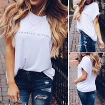 Fashion Letters Printed Short Sleeve Round Neck Loose T-shirt 