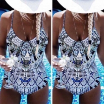 Sexy Backless Printed Sling One-piece Swimsuit 