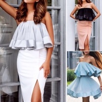 Sexy Strapless Ruffle Crop Top 