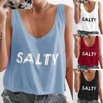 Fashion Letters Printed Sleeveless Round Neck T-shirt 