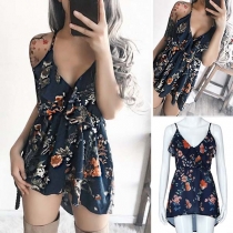 Sexy Lotus Spliced Deep V-neck Sleeveless Ruffle Hemline Dress