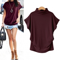 Casual Solid Color Short Sleeve Mock Neck T-shirt 