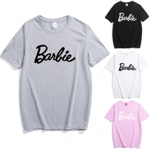 Fashion Letters Printed Short Sleeve Round Neck T-shirt