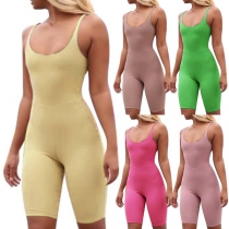 Fashion Solid Color High Waist Slim Fit Sling Sports Romper