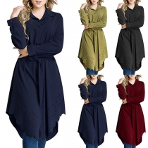 Fashion Solid Color Long Sleeve Irregular Hem Shirt Dress
