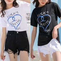 Fashion Letters Printed Short Sleeve Round Neck Casual T-shirt 