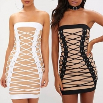 Sexy Strapless Contrast Color Lace-up Tight Dress