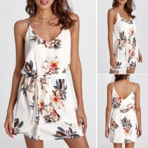Sexy Backless V-neck Printed Sling Dress