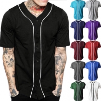 Fashion Contrast Color Short Sleeve Single-breasted Men's T-shirt