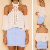 Fashion Halter Trumpet Sleeve Off-shoulder Hollow Out Shirt