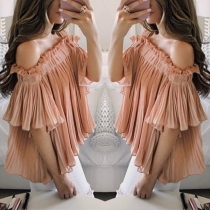 Sexy Off-shoulder Boat Neck Short Sleeve Solid Color Chiffon Top 