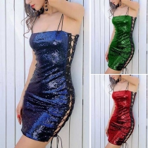 Sexy Backless Side Lace-up Slim Fit Sling Sequin Dress