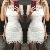 Elegant Solid Color Short Sleeve Slim Fit Lace Dress