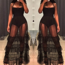 Sexy Backless See-through Guaze Spliced Sling Dress