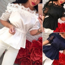 Sexy Off-shoulder Lace Spliced Short Sleeve Elastic Waist Top 