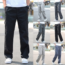 Fashion Solid Color Elastic Waist Loose Casual Pants for Men