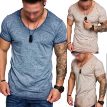 Fashion Solid Color Short Sleeve Round Neck Men's T-shirt 