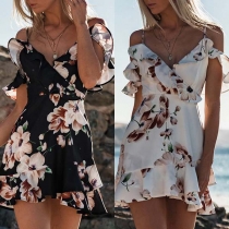 Sexy Off-shoulder Ruffle Printed Dress