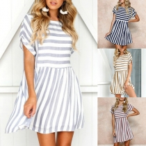 Fashion Short Sleeve Round Neck Striped Dress
