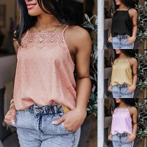 Sexy Backless V-neck Lace Spliced Solid Color Cami Top