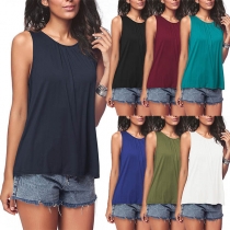 Fashion Solid Color Round Neck Loose Tank Top 