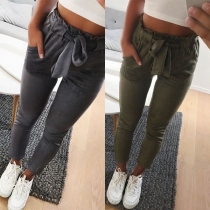 Fashion Solid Color High Waist Slim Fit Casual Pants 
