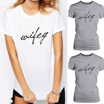 Fashion Letters Printed Short Sleeve Round Neck T-shirt 