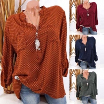 Fashion Long Sleeve Stand Collar Printed Casual Blouse 