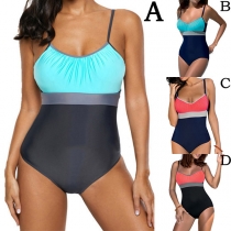 Sexy Backless Contrast Color Sling One-piece Swimsuit 