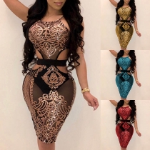 Sexy Backless Hollow Out High Waist Sequin Bodycon Dress