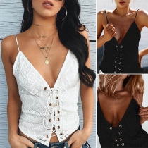 Sexy Backless V-neck Lace-up Sling Lace Top 