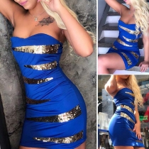 Sexy Strapless Sequin Spliced Tight Dress