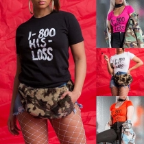 Fashion Letters Printed Short Sleeve Round Neck T-shirt 