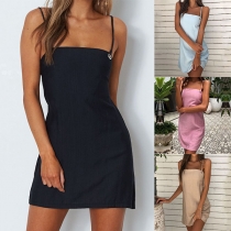 Sexy Backless Solid Color Sling Dress