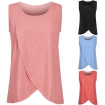 Fashion Solid Color Sleeveless Round Neck Irregular Hem T-shirt