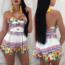 Sexy Strapless High Waist Printed Romper 