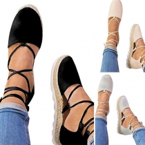 Fashion Solid Color Flat Heel Round Toe Crossover Lace-up Shoes