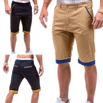 Fashion Contrast Color Middle Waist Men's Knee-length Shorts