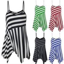 Sexy Backless Irregular Hem Striped Sling Top 