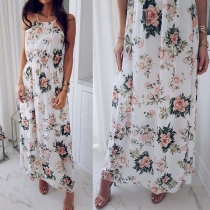 Fresh Style High Waist Printed Sling Maxi Dress