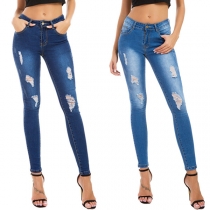 Fashion High Waist Ripped Skinny Jeans