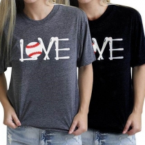 Fashion Letters Printed Short Sleeve Round Neck T-shirt