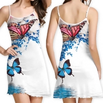 Fresh Style Butterfly Printed Sling Fit Sling Dress