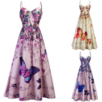 Sexy Backless High Waist Printed Sling Dress