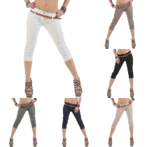 Fashion Solid Color Low-waist Slim Fit Capri Pants 