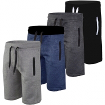 Fashion Solid Color Elastic Drawstring Waist Men's Knee-length Shorts 