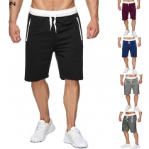 Fashion Solid Color Elastic Drawstring Waist Men's Knee-length Shorts