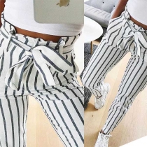 Fashion High Waist Slim Fit Striped Pants 