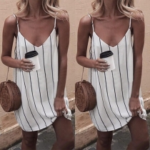Sexy V-neck Loose Sling Striped Dress